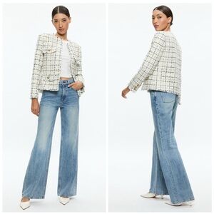 Alice + Olivia Jacket Dumont Boxy in Plaid Tweed Black White